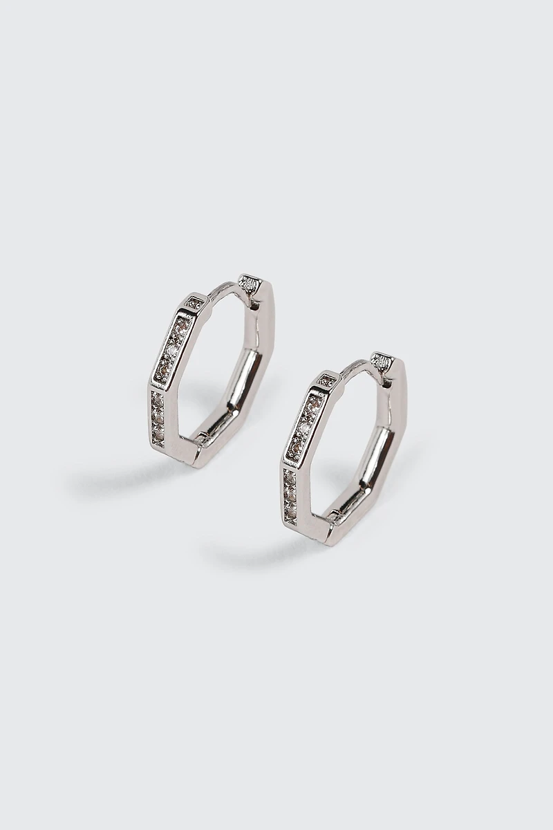 14K White Gold Plated Hexagon Hoop Earrings