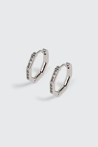 14K White Gold Plated Hexagon Hoop Earrings