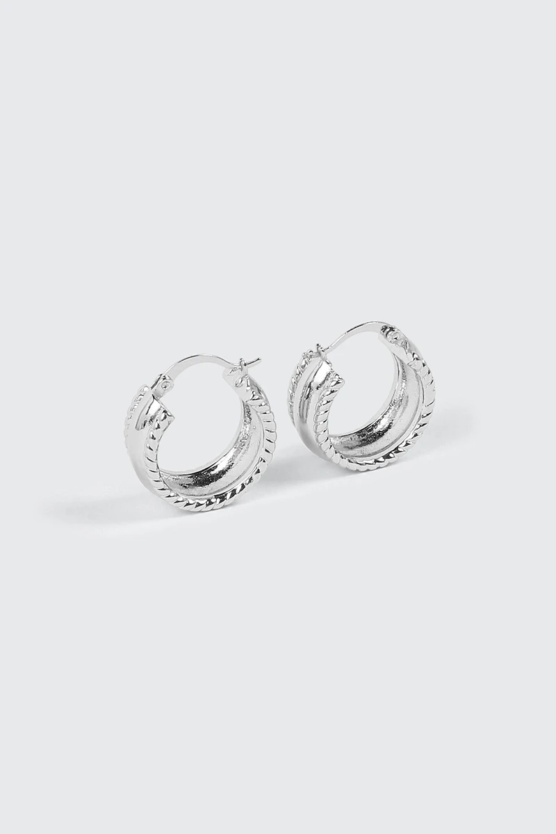 14K White Gold Plated Hoop Earrings