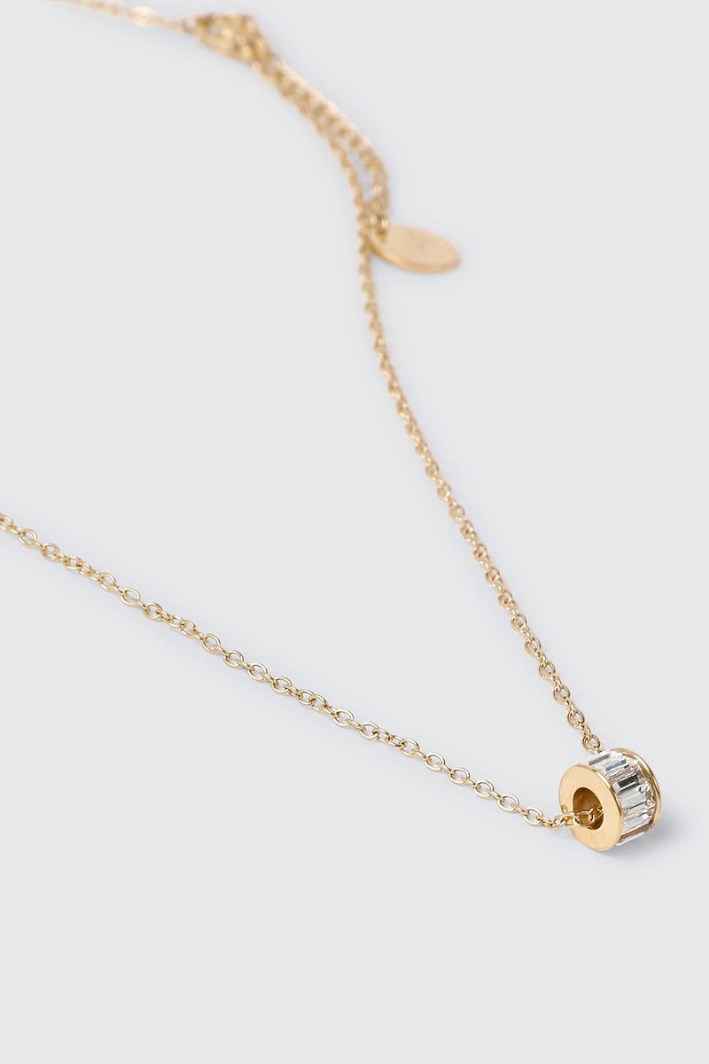 Collier à pendentif cylindrique plaqué or 14 carats