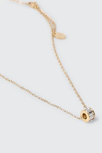 Collier à pendentif cylindrique plaqué or 14 carats