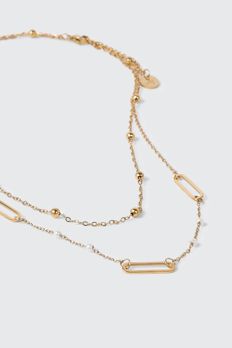 Collier deux rangs plaqué or 14K