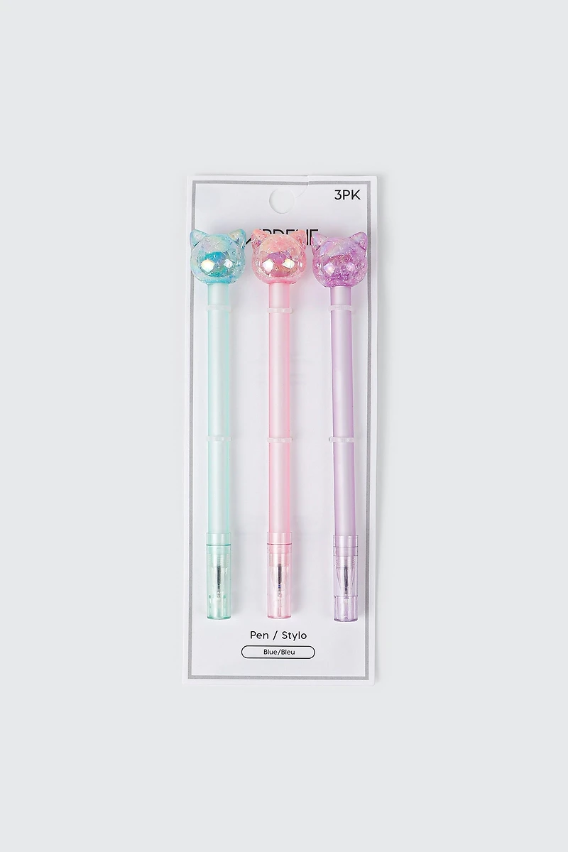 3-Pack Cat Topper Ballpoint Pens