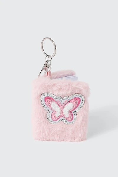 Butterfly Faux-Fur Mini Notebook Keychain