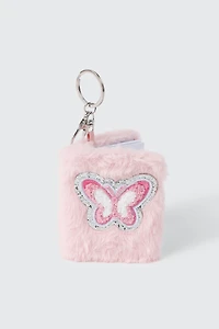 Butterfly Faux-Fur Mini Notebook Keychain