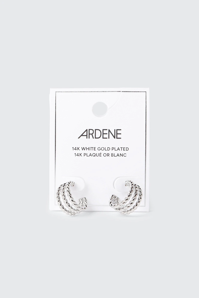 Boucles d'oreilles anneaux torsadés en or blanc 14K