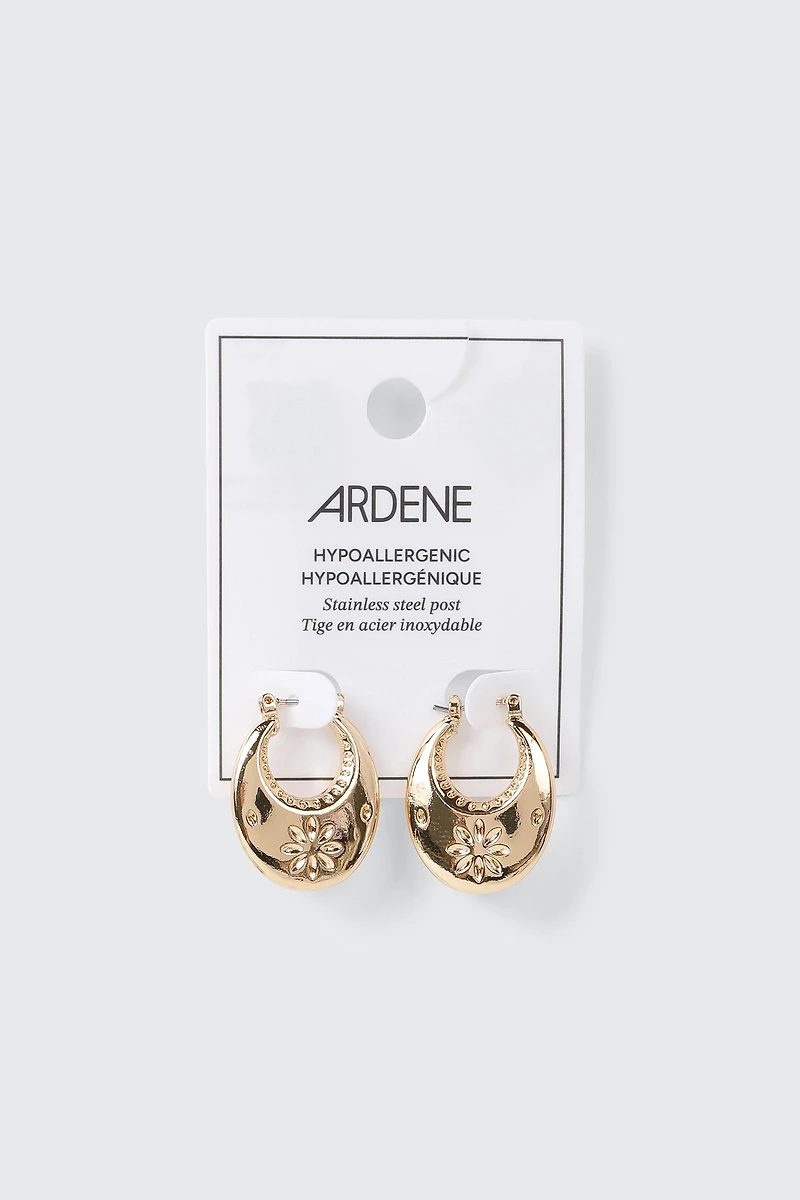 Oval Floral Detail Hoop Earrings