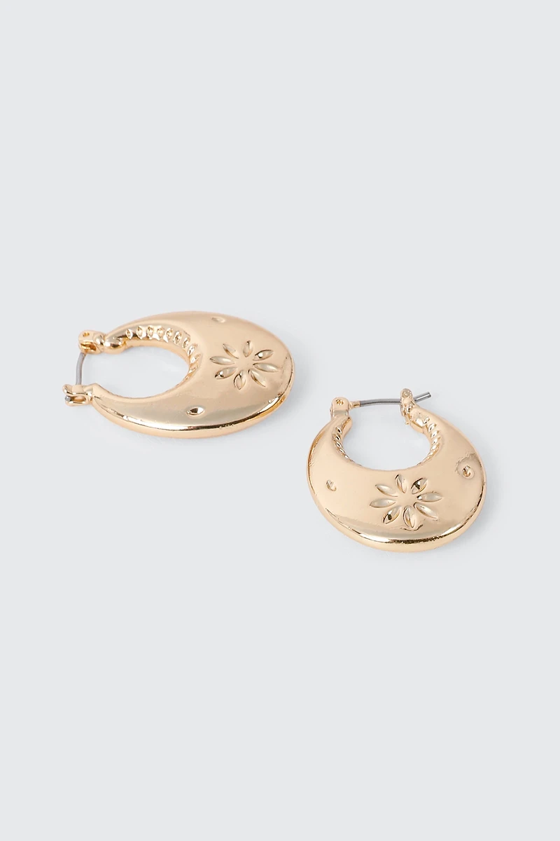 Oval Floral Detail Hoop Earrings