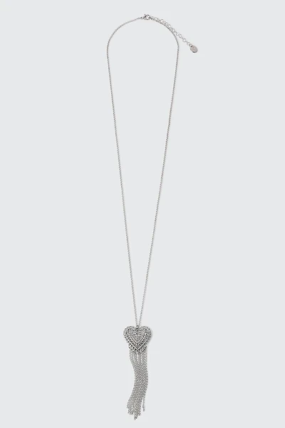 Collier long avec pendentif cœur et franges à chaînettes