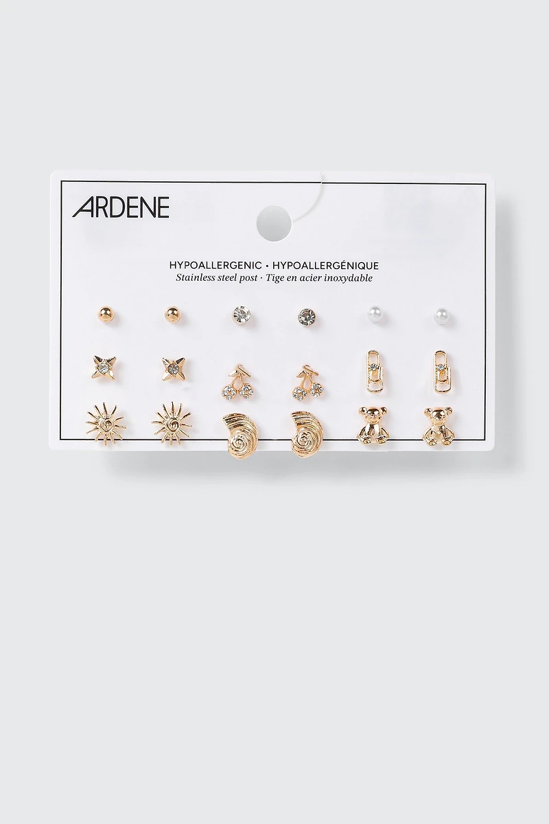 Lot de 9 paires de boucles d’oreilles à clous