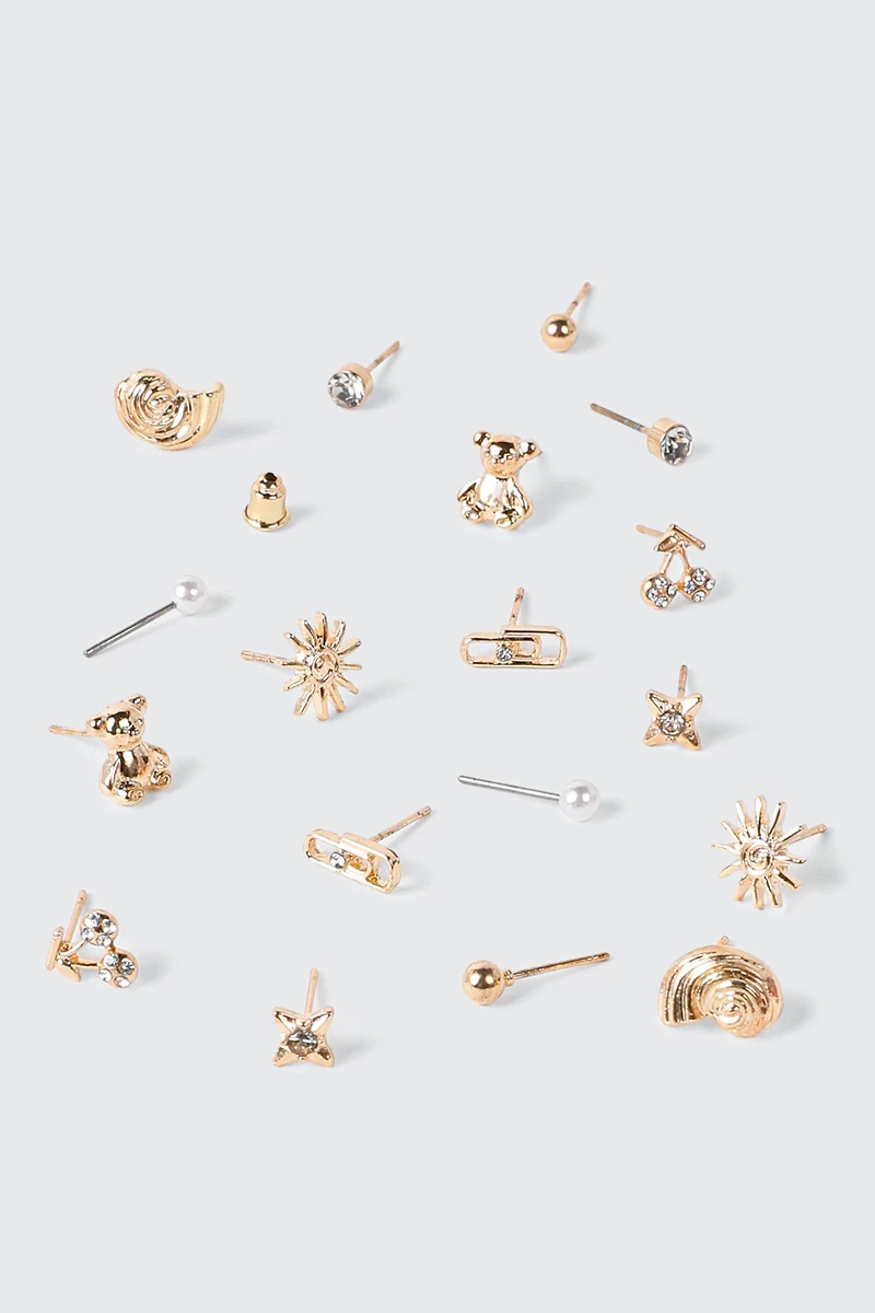 9 Pair Mixed Stud Earrings Set