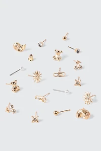 9 Pair Mixed Stud Earrings Set