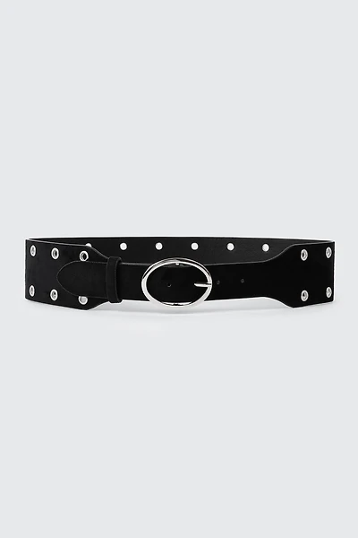 Wide Faux Suede Grommet Waist Belt
