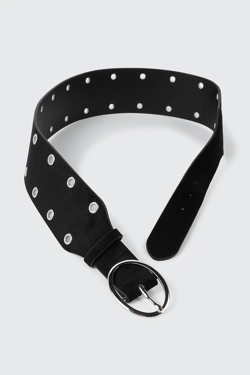 Wide Faux Suede Grommet Waist Belt