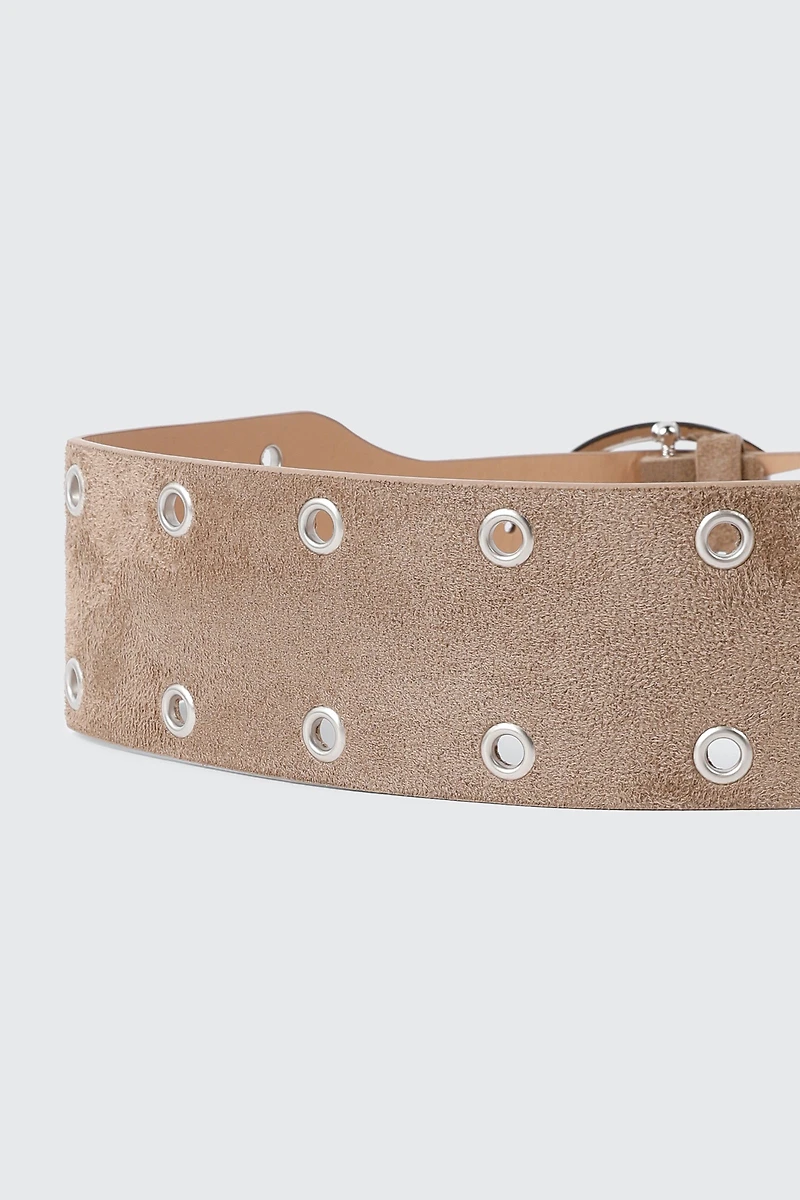 Ceinture large à œillets en faux suède