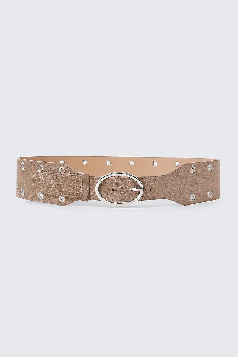 Ceinture large à œillets en faux suède