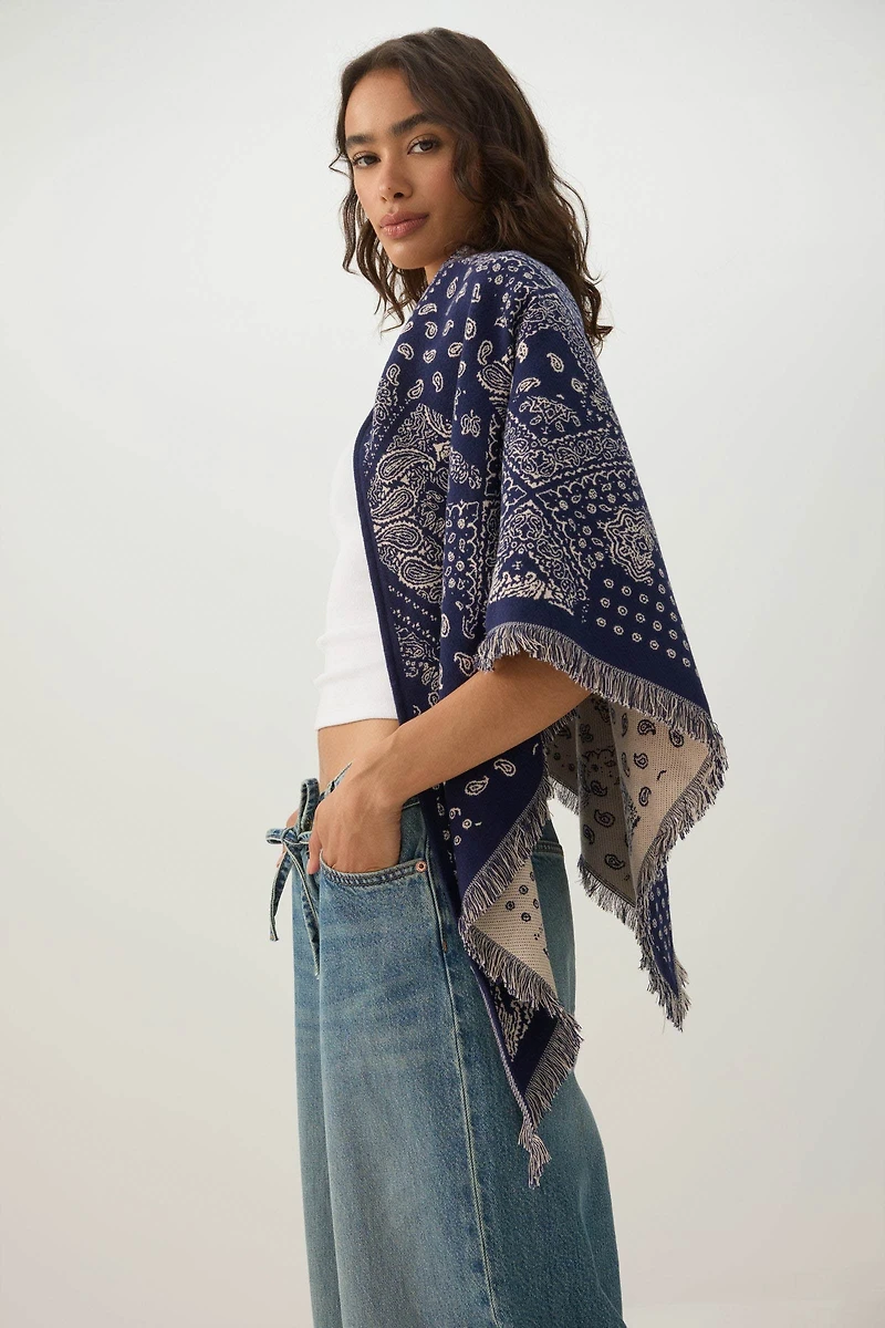 Reversible Bandana Print Poncho