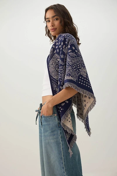 Reversible Bandana Print Poncho