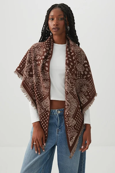 Reversible Bandana Print Poncho