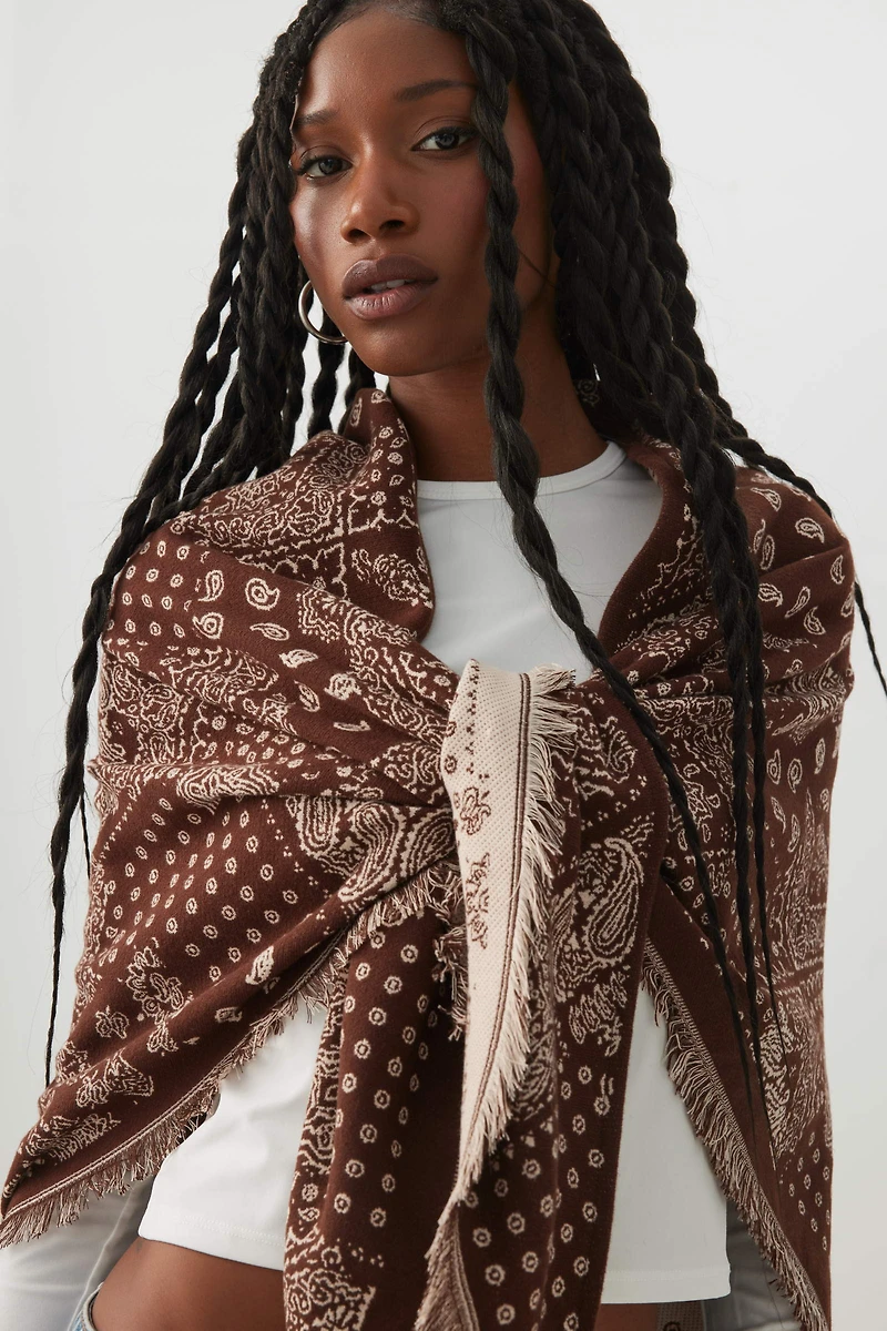 Reversible Bandana Print Poncho