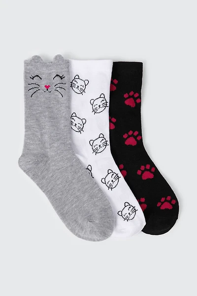 3 paires de mi-chaussettes à motif de chat