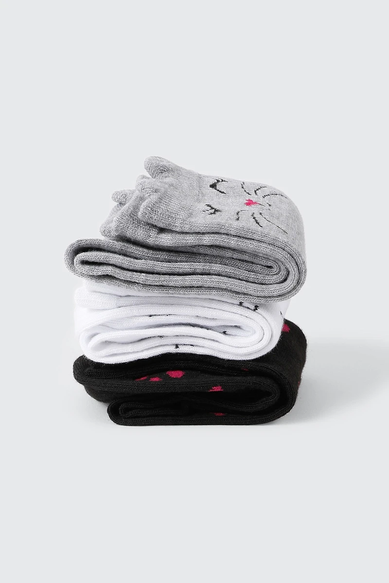 3 paires de mi-chaussettes à motif de chat