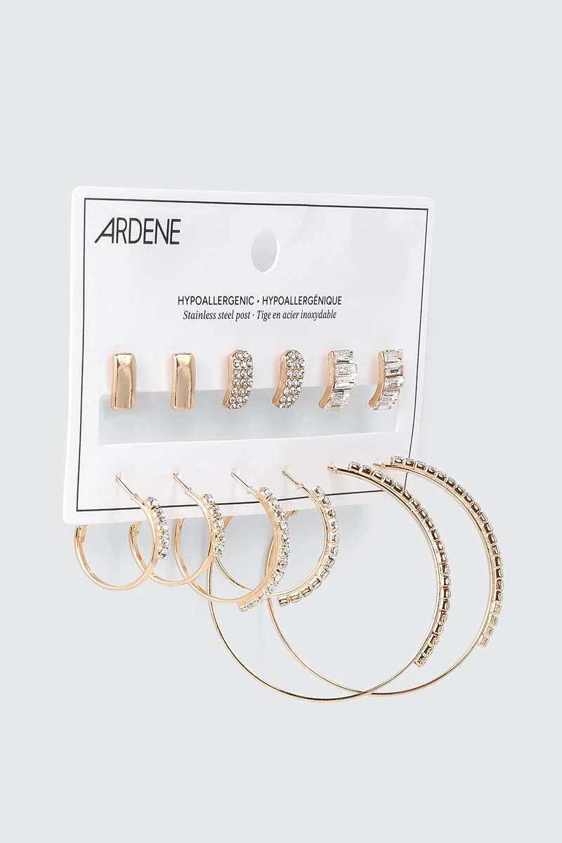 6 Pairs Hoop and Stud Earrings