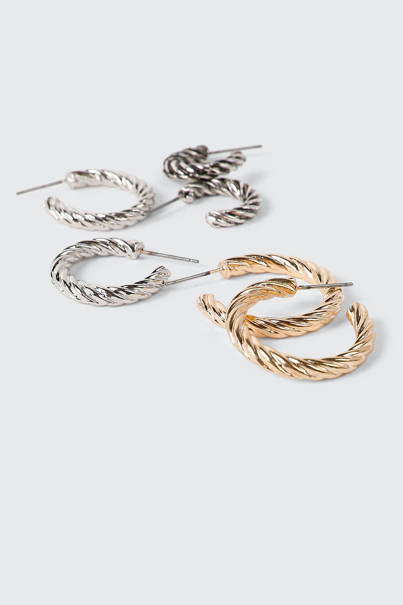 3-Pack Twisted Hoop Earrings