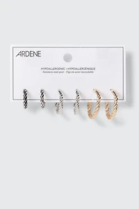 3-Pack Twisted Hoop Earrings