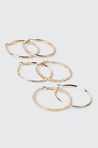 3 Pairs Textured Hoop Earrings
