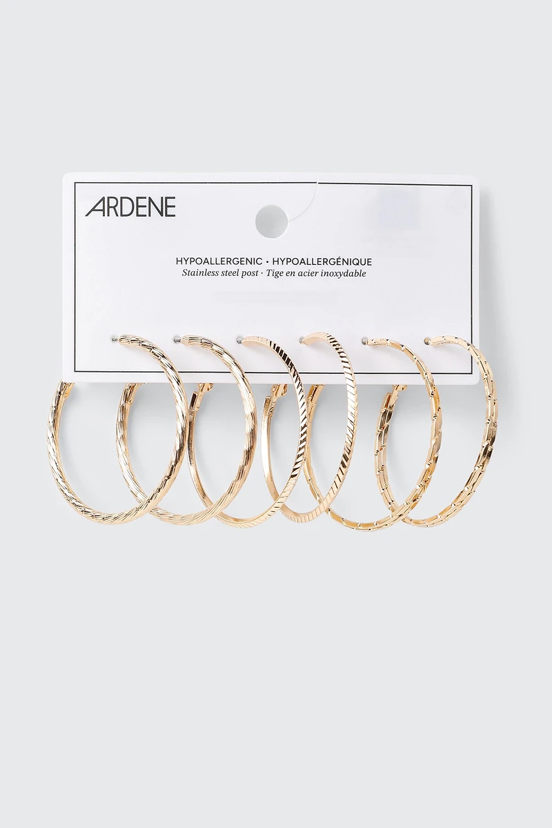 Lot de 3 paires d'anneaux texturés