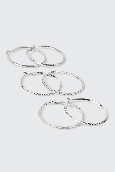 3 Pairs Textured Hoop Earrings