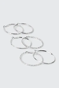 3 Pairs Textured Hoop Earrings