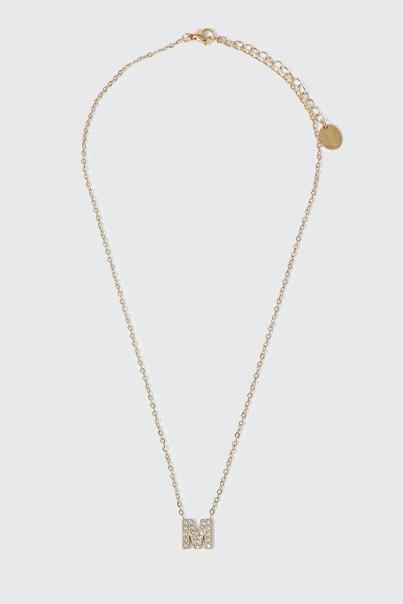 Collier initiale M plaqué or 14K