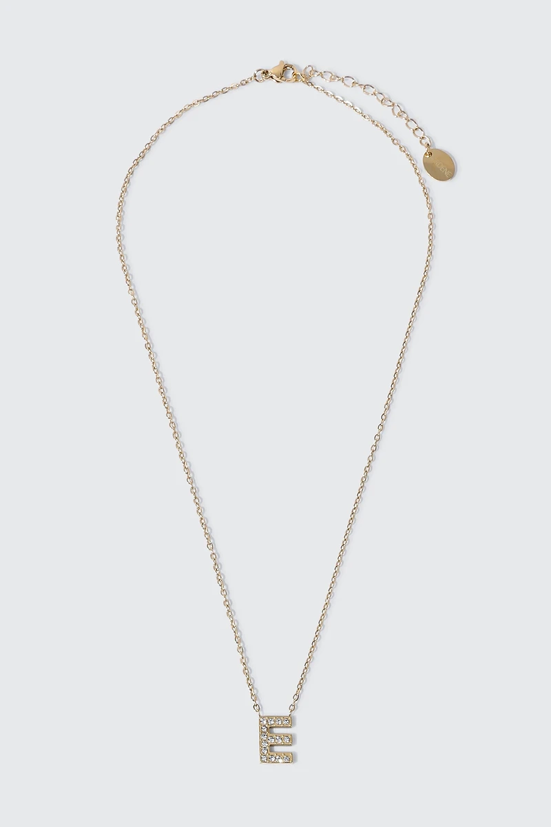 Collier initiale E plaqué or 14K