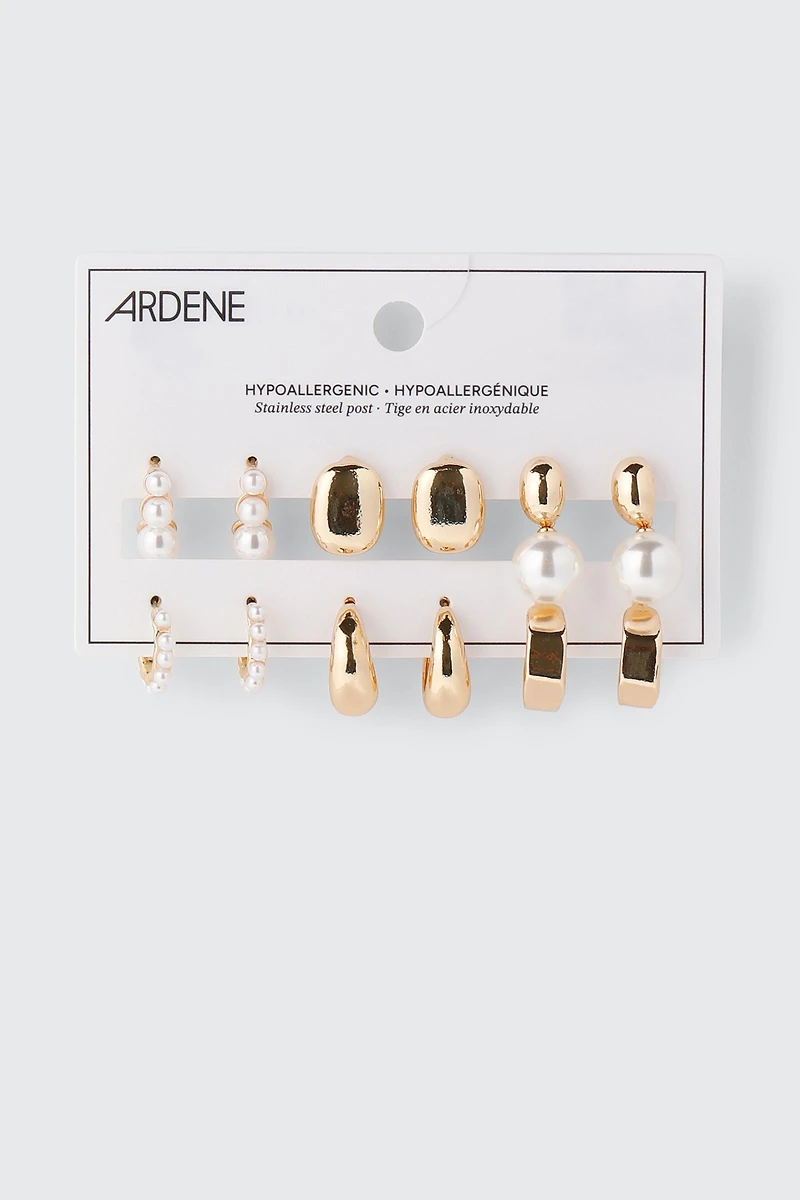 6-Pack Pearl Hoop Earrings
