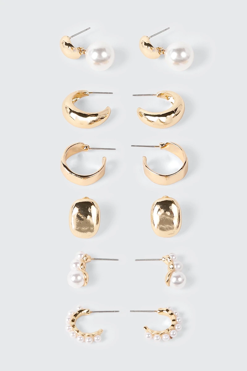 6-Pack Pearl Hoop Earrings