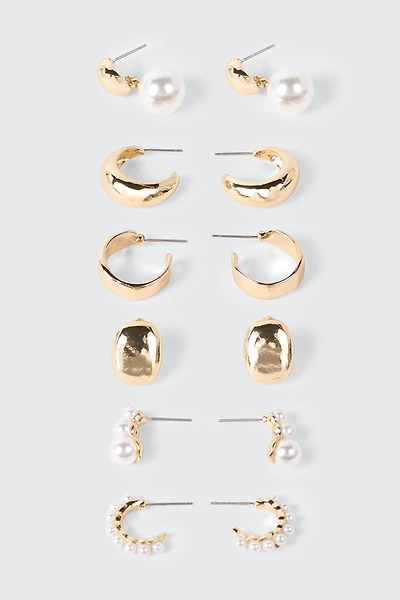 6-Pack Pearl Hoop Earrings