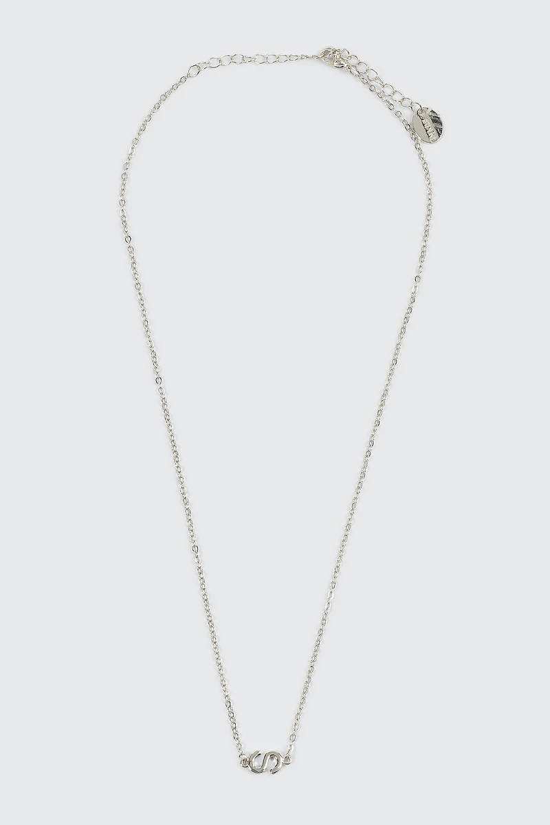 Collier initiale S plaqué or blanc 14K