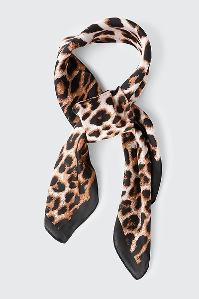 Satin Leopard Print Square Scarf