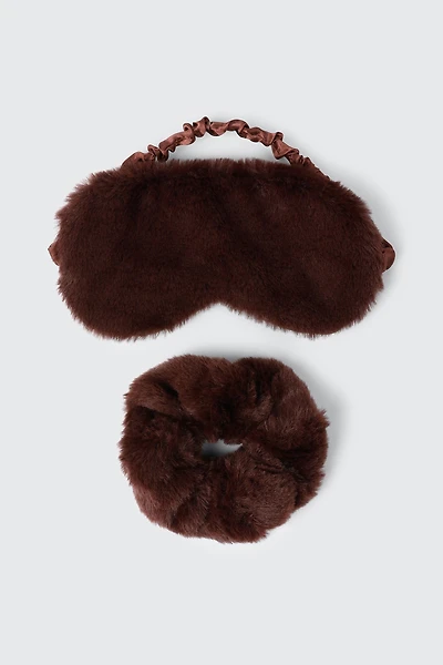 Ensemble masque de sommeil et chouchou en fausse fourrure