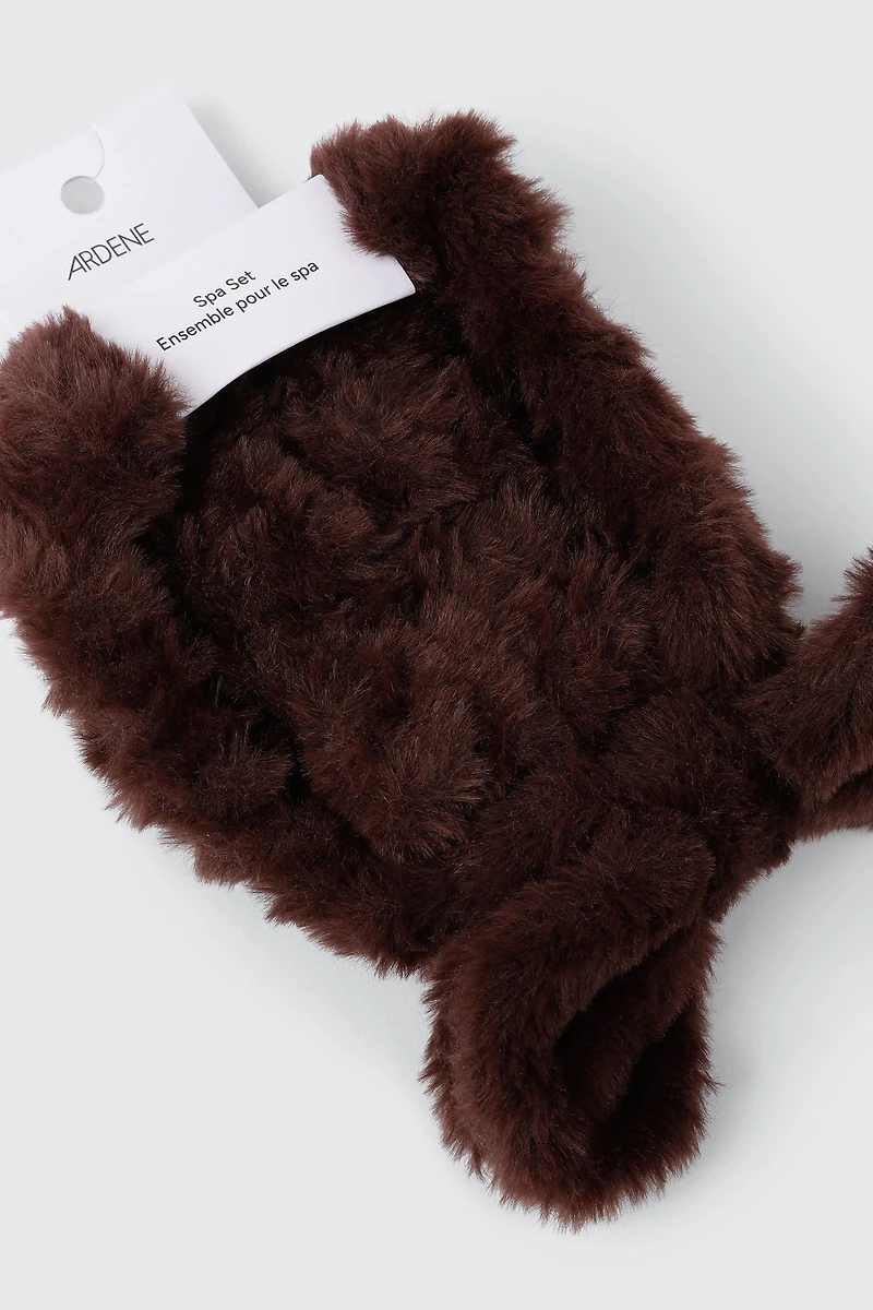 Faux Fur Spa Headband and Wrist Cuff Set