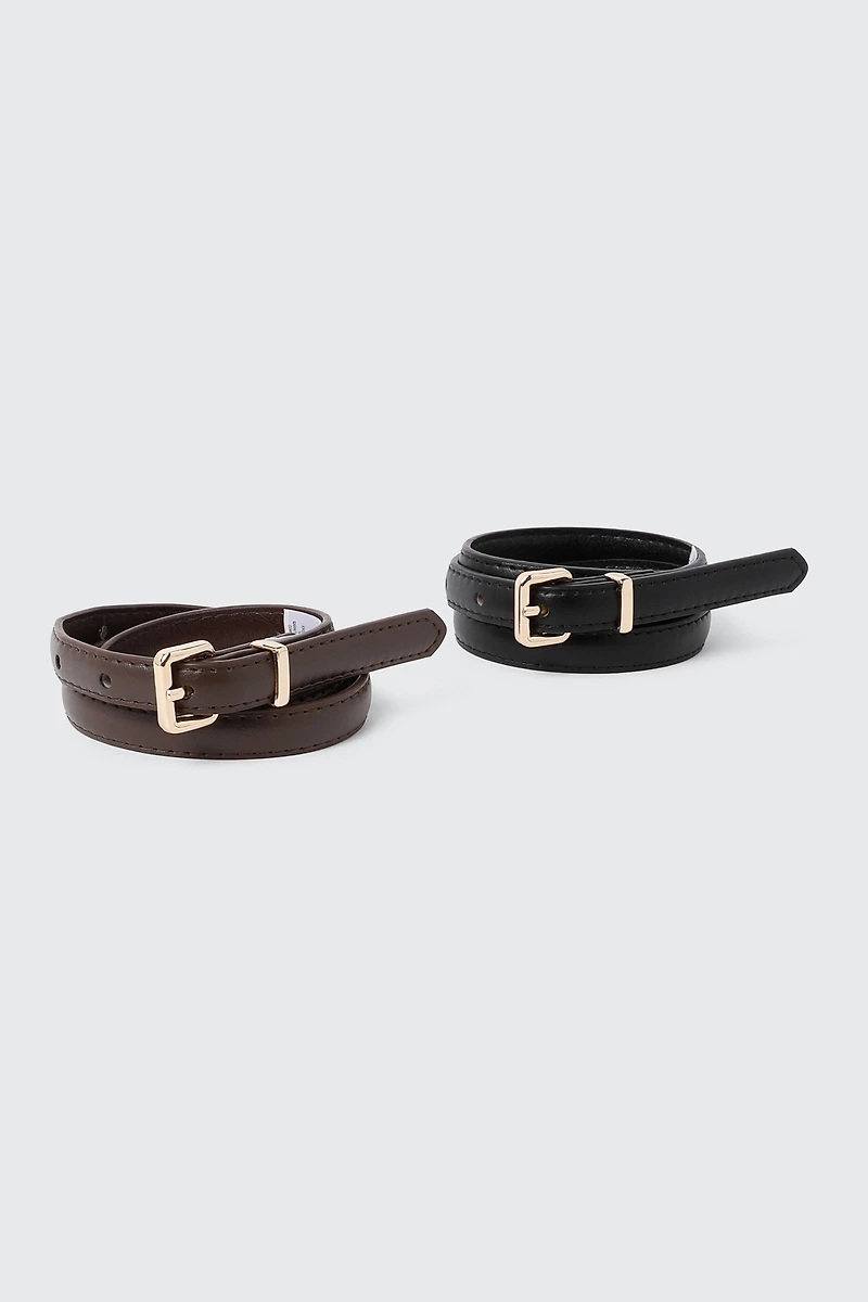 2-Pack Skinny Faux Leather Belts