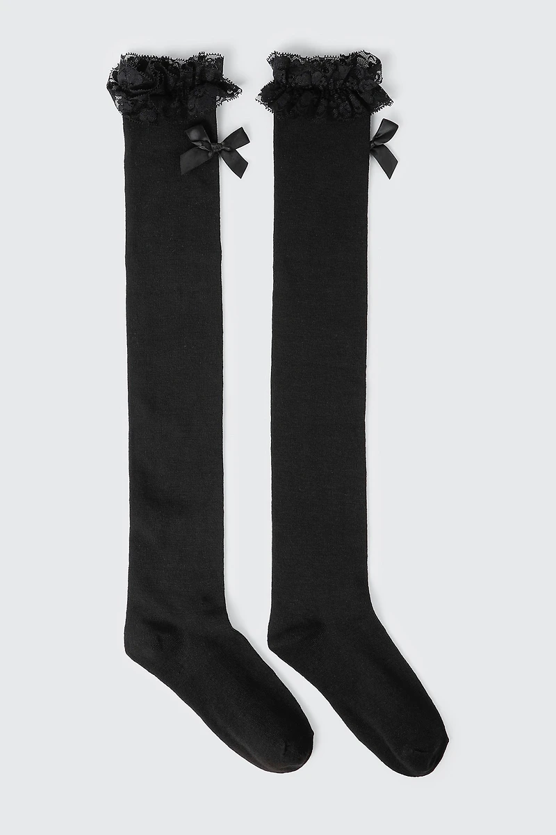 Lace Trim Bow Over the Knee Socks