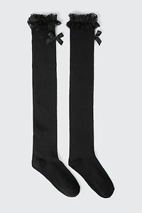 Lace Trim Bow Over the Knee Socks