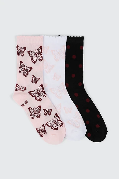 Bas mi-chaussettes papillons