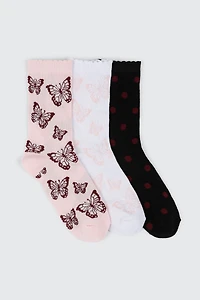Bas mi-chaussettes papillons