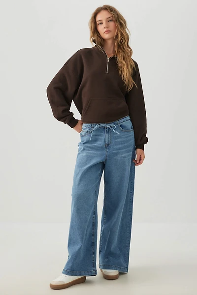 Low Rise Drawstring Wide Leg Jeans