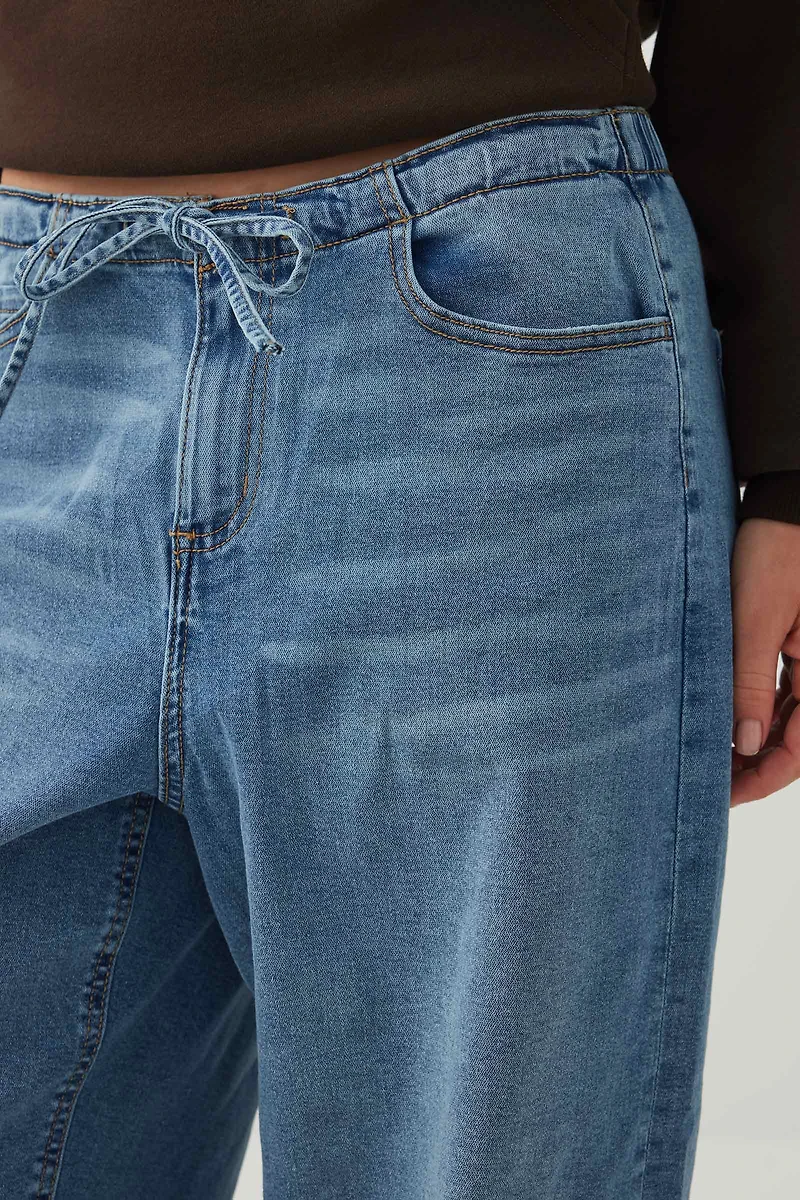 Low Rise Drawstring Wide Leg Jeans