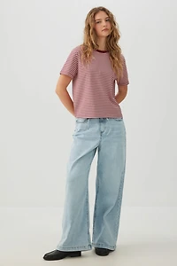 Jeans taille basse à jambe large avec cordon